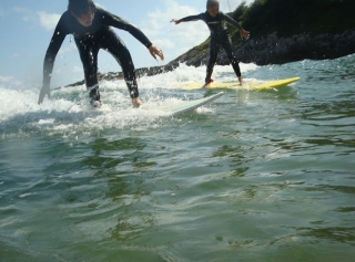  Trying to stand up on the board. 